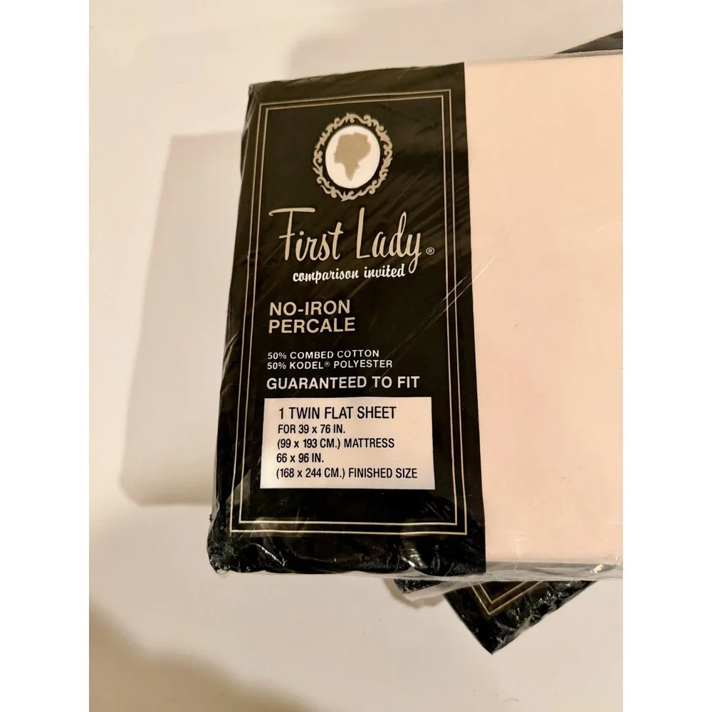 Lot of 4 VTG First Lady No Iron Percale‎ Twin Flat Sheets Blue White NOS Retro